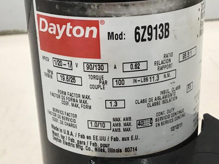 Used DAYTON Gearmotor 6Z913B #129220
