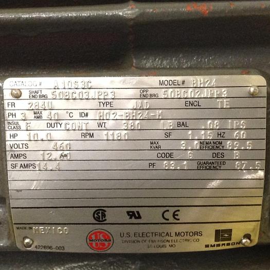 Used US ELECTRIC 10 HP Motor A10S3C Used