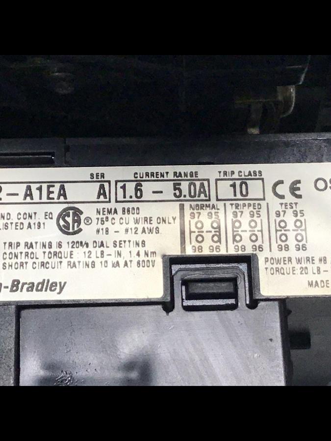 Used ALLEN BRADLEY Reversing Starter 505-AOB-A1E SER C Used
