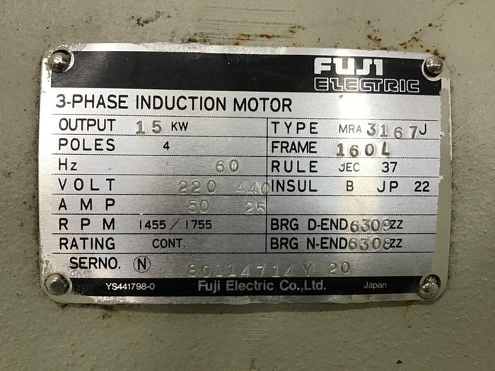 Used FUJI ELECTRIC 20 HP Induction Motor MRA3167J #127666