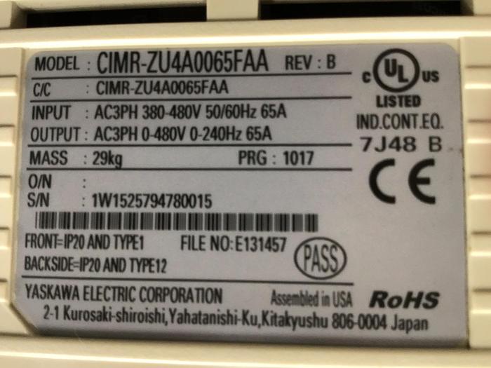 Used YASKAWA CIMR-ZU4A0065FAA Drive Used #139260