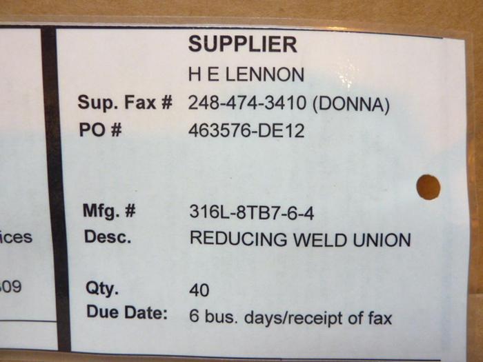 SWAGELOK Weld Union 316L-8TB7-6-4 #40978