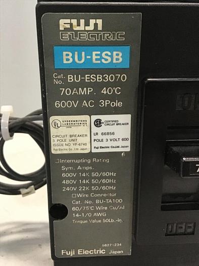 Used FUJI ELECTRIC 70 Amp Circuit Breaker BU-ESB3070 #127456