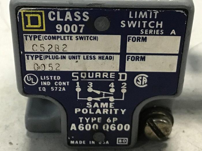 Used SQUARE D Limit Switch 9007-C52B2 #121709