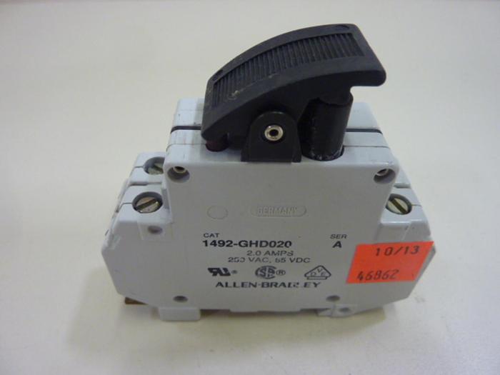 Used ALLEN BRADLEY 2 Amp Circuit Breaker 1492-GHD020 SER A #46862