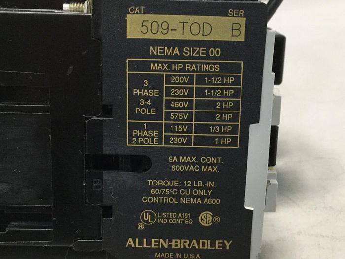 Used ALLEN BRADLEY Contactor 509-TOD SER B #107484