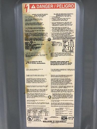 Used SQUARE D Safety Disconnect Switch H362 F1 #130007