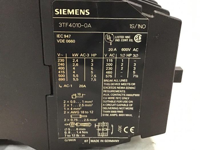 Used SIEMENS Contactor 3TF4010-0A Used