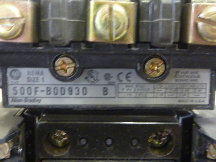 Used ALLEN BRADLEY Contactor 500F-B0D930 SER B #64936