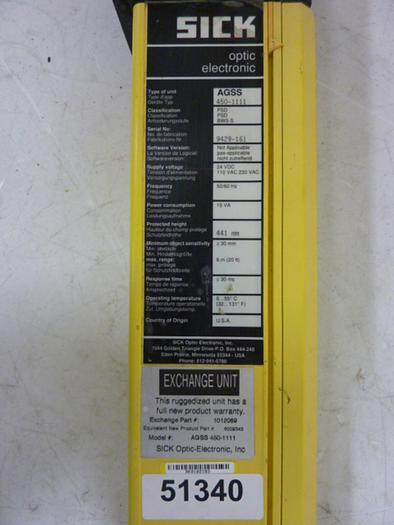 Used SICK OPTIC ELECTRONIC Light Curtain Sender AGSS 450-1111 #51340