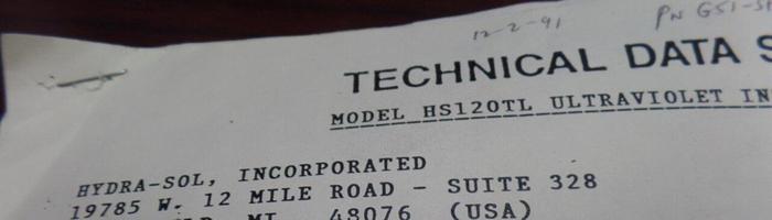 Used HYDRA-SOL UV Inspection Light HS120TL Used