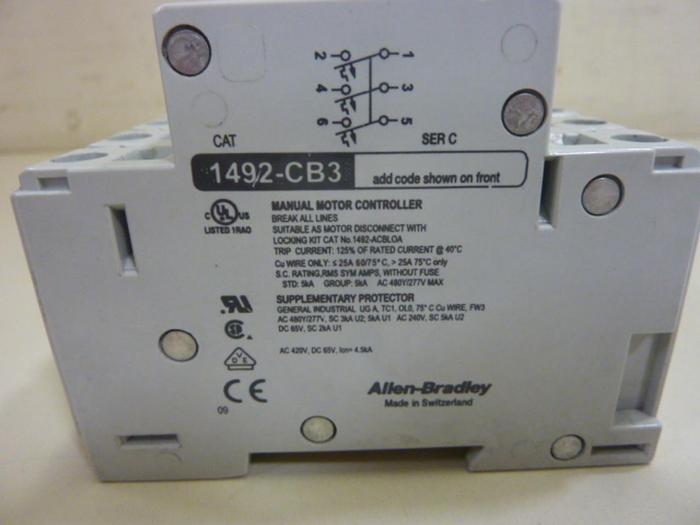 Used ALLEN BRADLEY 20 Amp Circuit Breaker 1492-CB3/G200 SER C #63781