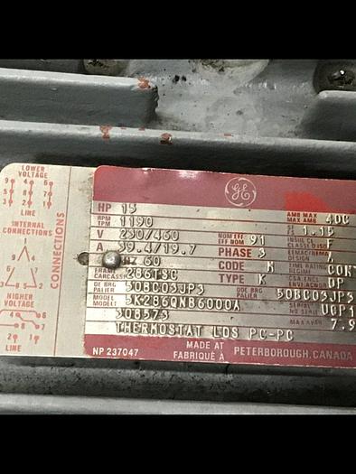 Used GENERAL ELECTRIC 15 HP Motor 5K286QNB6000A #128622