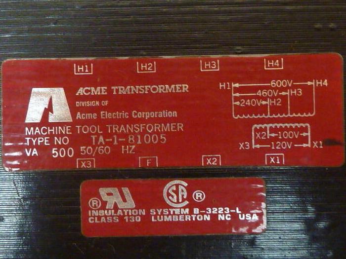 Used ACME ELECTRIC 0.5 kVA Machine Tool Transformer TA-1-81005 #35004