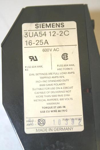 Used SIEMENS Overload Relay 3UA5412-2C16-25A #11946