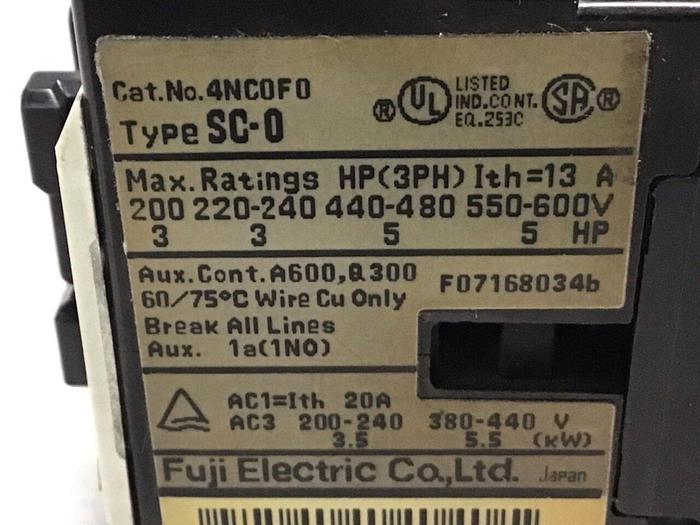 Used FUJI ELECTRIC Contactor SC-0 4NC0F0 #125452