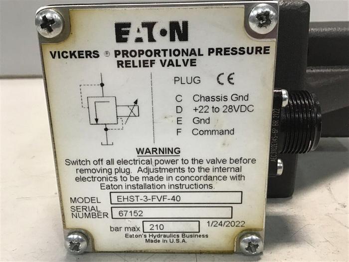 Used EATON-VICKERS Pressure Control Valve EHST-3-FVF-40 USED