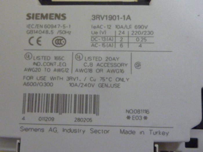 Used SIEMENS Motor Starter 3RV1 021-1AA10 #63787