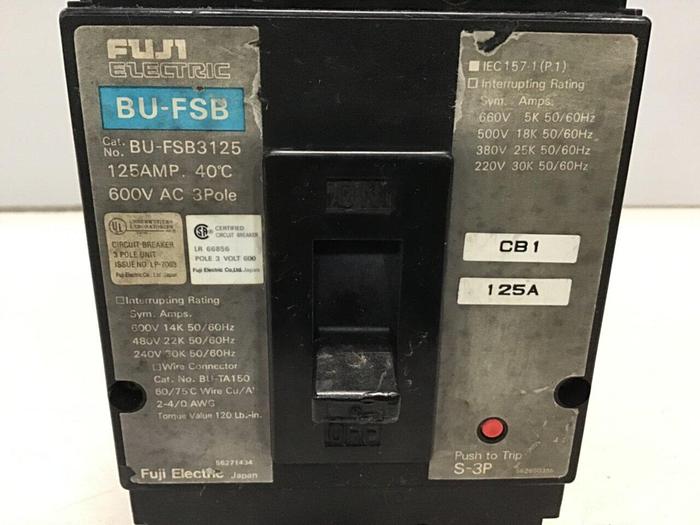 Used FUJI ELECTRIC 125 Amp Circuit Breaker BU-FSB3125 #119735