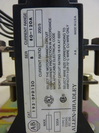 Used ALLEN BRADLEY Overload Relay 193-DPD120 SER B #65672