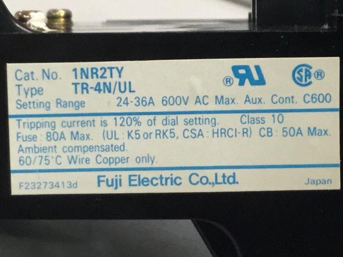 Used FUJI ELECTRIC Overload Relay TR-4N/UL 1NR2TY #103451