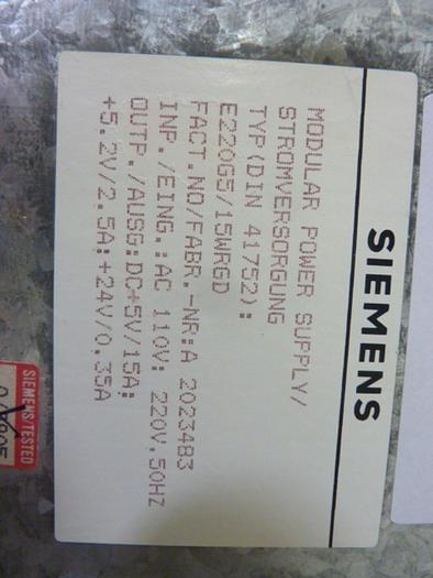 Used SIEMENS Modular Power Supply E220G5/15WRGD #66032