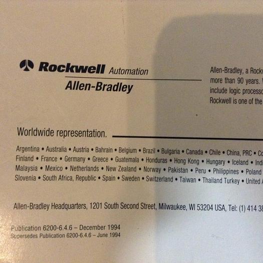 Used ALLEN BRADLEY Configuration and Maintenance Manual 6200-6.4.6 #70831