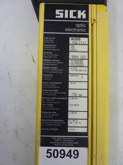 Used SICK OPTIC ELECTRONIC Light Curtain Sender AGSS 750-1111 #50949