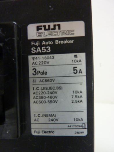 Used FUJI ELECTRIC 5 Amp Circuit Breaker SA53-5 #46744