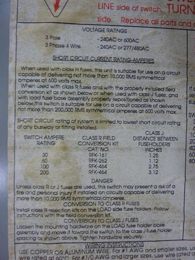 Used WESTINGHOUSE 60 Amp Bus Disconnect Switch ITAP 362 #53624