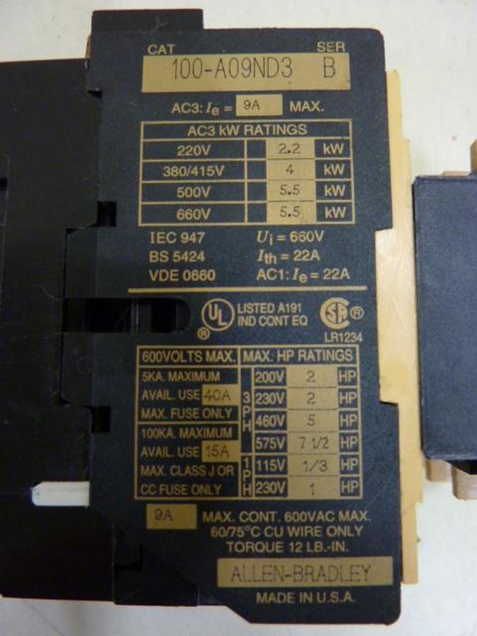 Used ALLEN BRADLEY Contactor 100-A09ND3 SER B Used