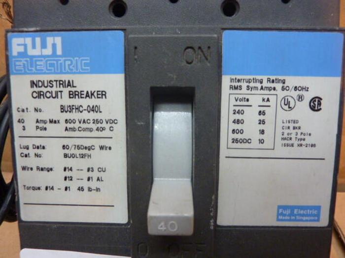 Used FUJI ELECTRIC 40 Amp Industrial Circuit Breaker BU3FHC-040L #34622