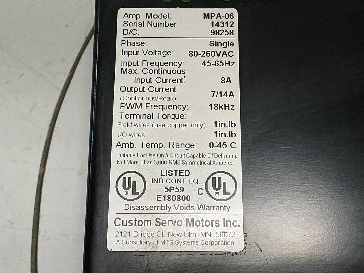 Used CUSTOM SERVO MOTORS MPA-06