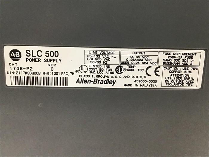Used ALLEN BRADLEY Power Supply, Slot Rack 1746-P2 SER C / 1746-A10 SER B #113913