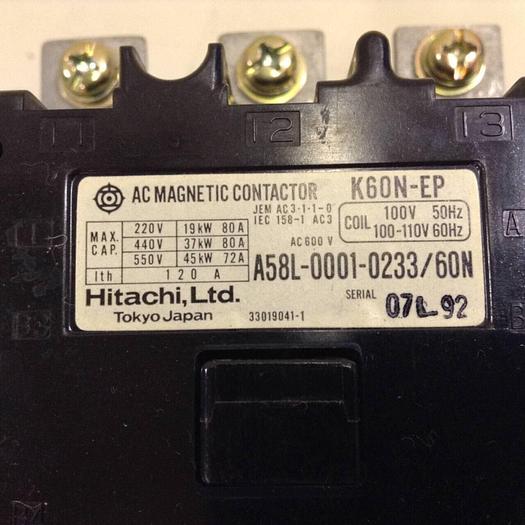 Used HITACHI Magnetic Contactor K60N-EP A58L-0001-0233/60N #84185