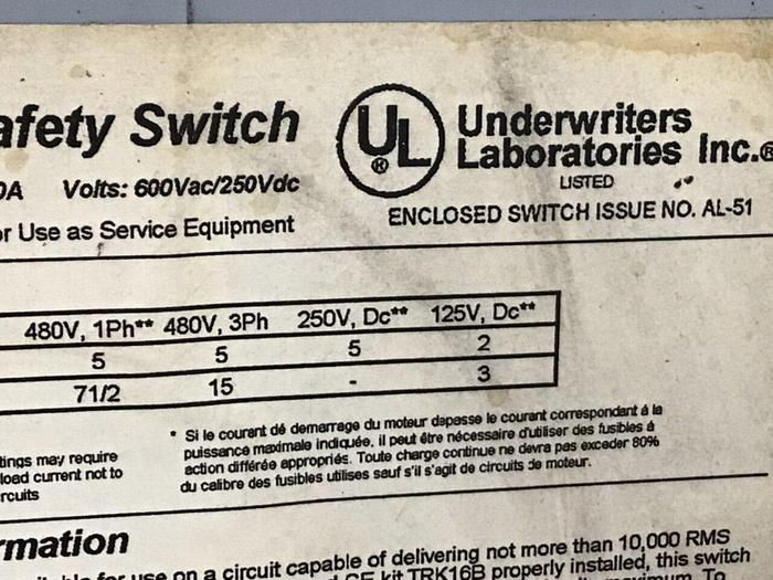Used GENERAL ELECTRIC / GE 30 Amp Safety Switch TH3361 #120468