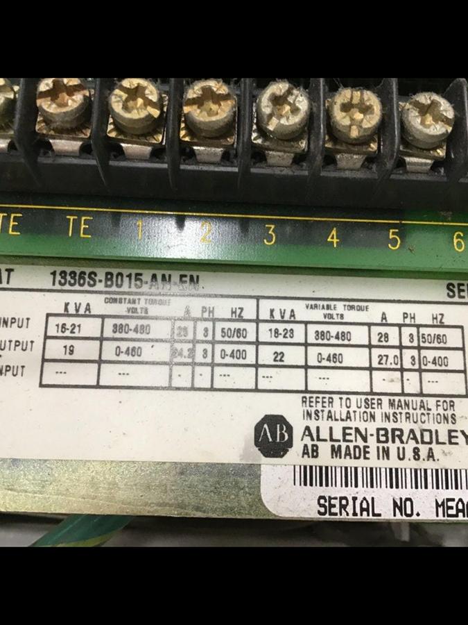 Used ALLEN BRADLEY Drive 1336S-B015-AN-EN SER B #141724
