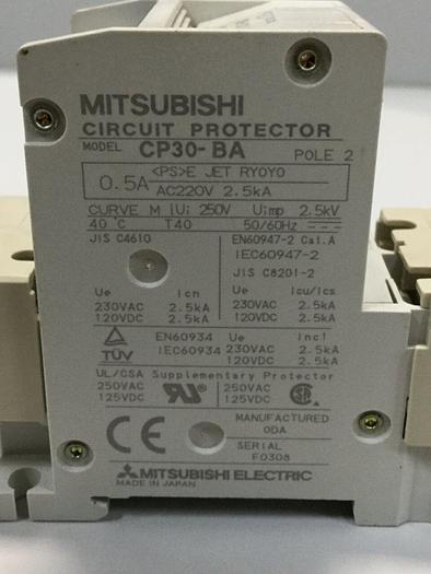 Used MITSUBISHI 0.5 Amp Circuit Protector CP30-BA-2P-0.5A #103611