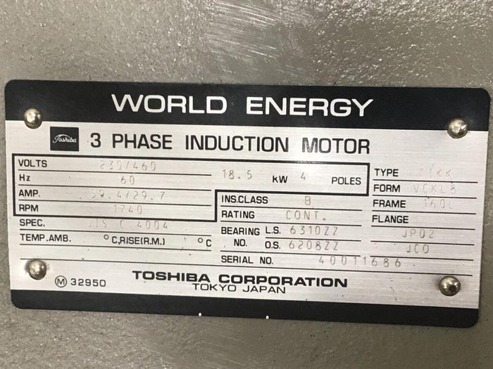 Used TOSHIBA 25 HP Induction Motor JIS C 4004 25 HP Used