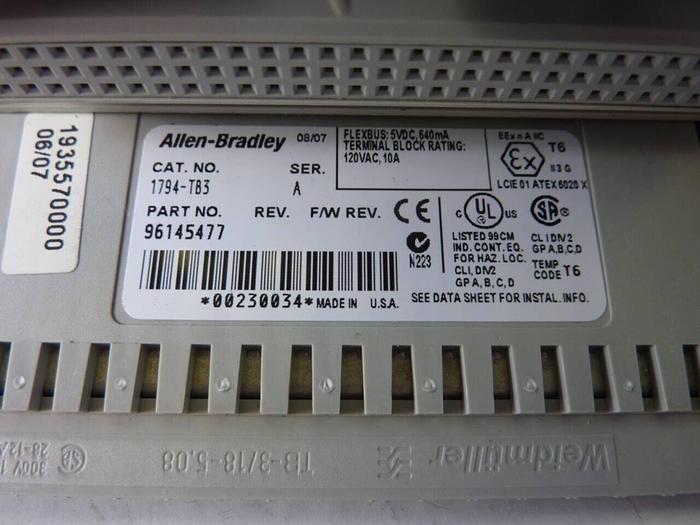Used ALLEN BRADLEY Input Module 1794-IB16 SER A #50509