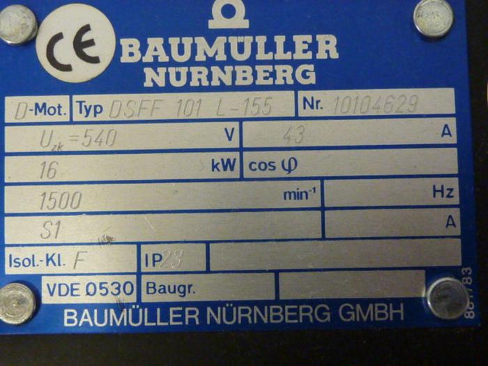 Used BAUMULLER 21.47 HP Servo Motor DSFF 101 L-155 Used