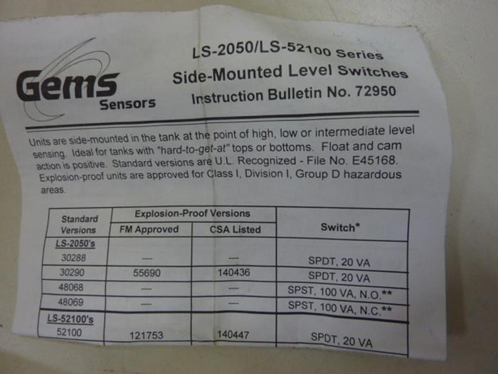 Used GEMS SENSORS Sensor LS-2050 #53043