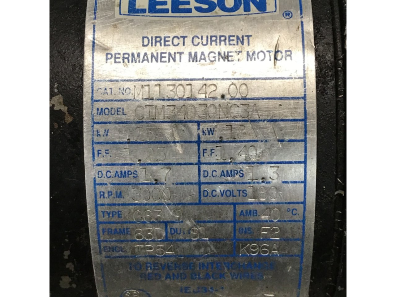 Used LEESON ELECTRIC CO Gearmotor CIM34D30NC3A Used