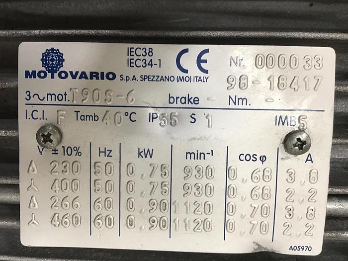 Used MOTOVARIO REDUCERS Motor T90S-6 Used #140751