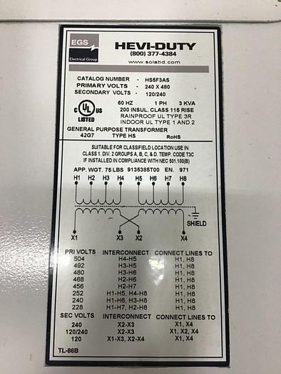 Used EGS 3 kVA Transformer HS5F3AS #128637