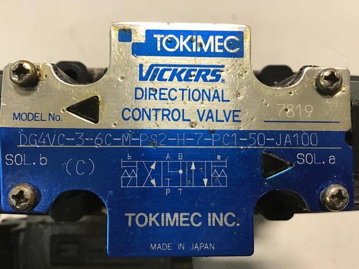 Used TOKIMEC VICKERS Valve DG4VC-3-6C-M-PS2-H-7-PC1-50-JA100 USED