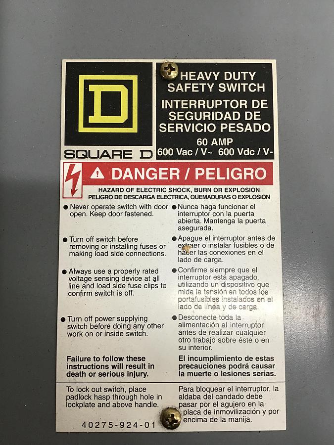 Used SQUARE D H362 Safety Switch Used #139179