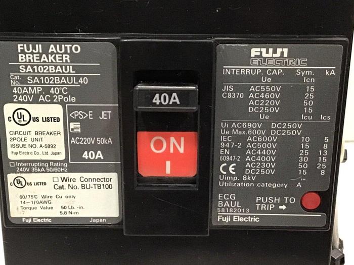 Used FUJI ELECTRIC 40 Amp Circuit Breaker SA102BAUL40 #124170