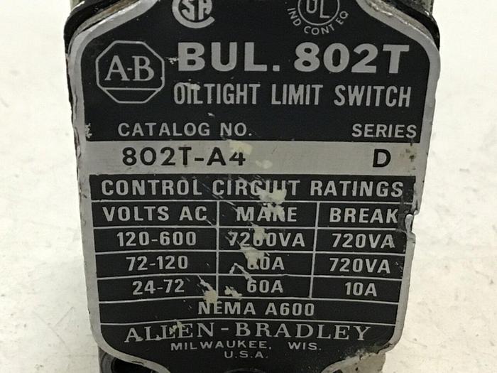 Used ALLEN BRADLEY Limit Switch 802T-A4 SER D #122058