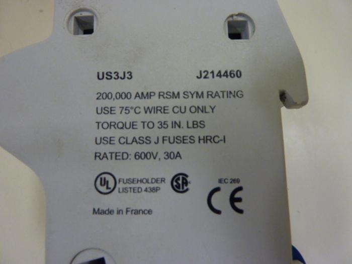 Used FERRAZ SHAWMUT 30 Amp Fuse Holder US3J3 #57106